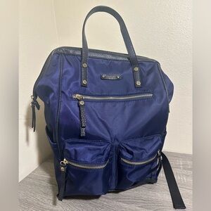 Tutilo New York Blue Nylon Tech Tote Backpack, Padded Pocket Structured Opening